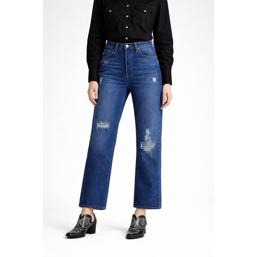 Levi's Ribcage Straight Ankle Sz 24x27 Medium Wash Distressed Button Fly